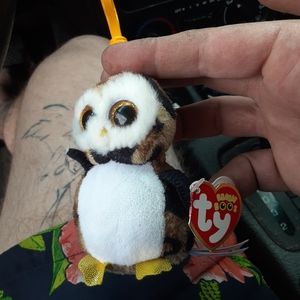 Ty Beanie Boo Owliver Plush Camo Owl Glitter Eyes  Keychain